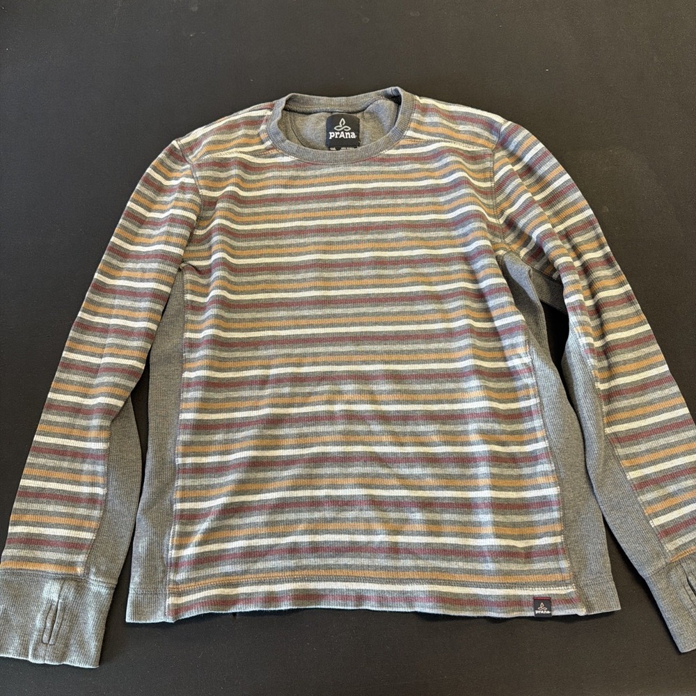 Prana Sweater Mens Small Long Sleeve Stripes Pullover Crew Neck Casual